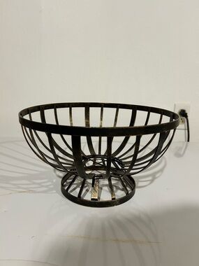 Metal Decorative Fruit Bowl - Black with Gold Accents